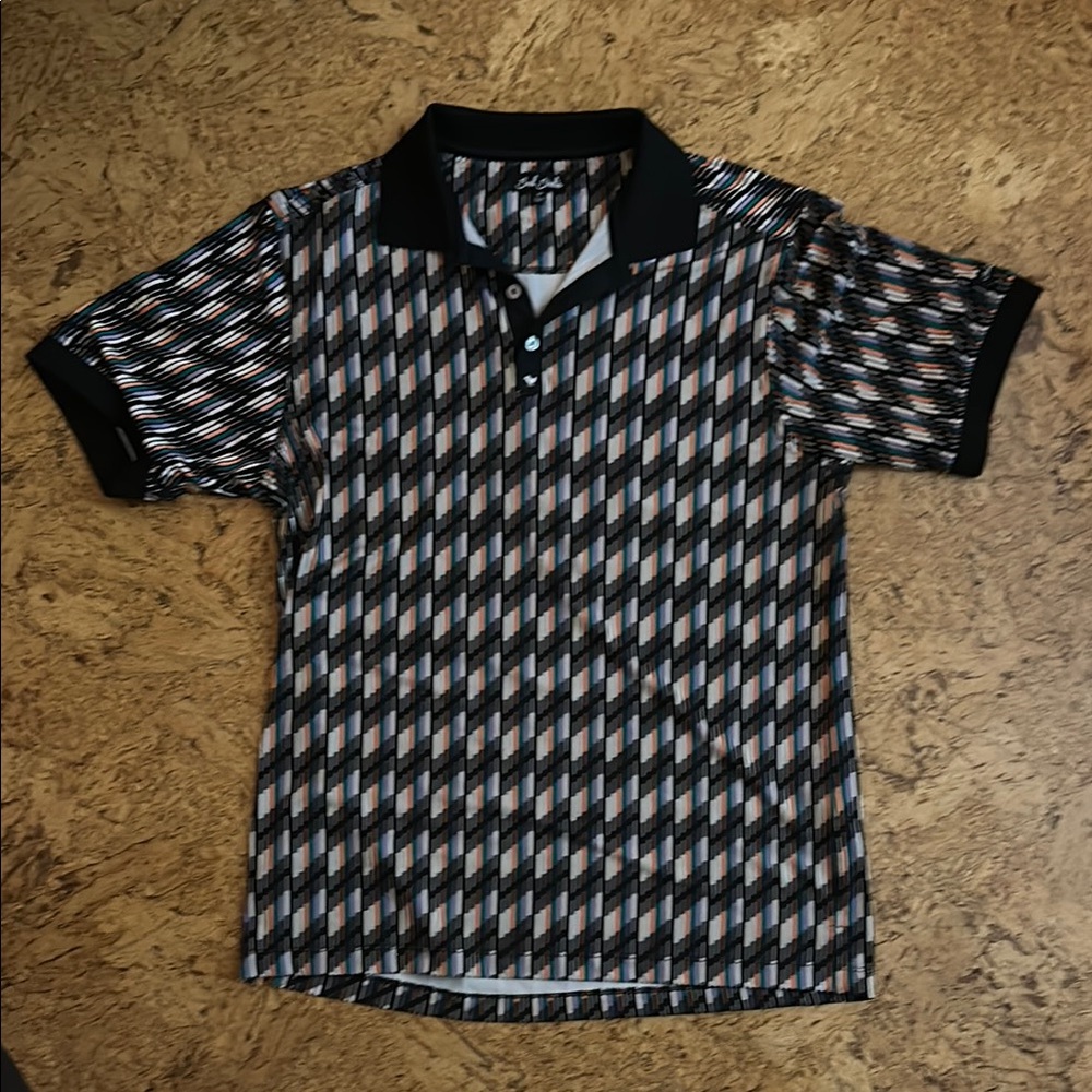 Black and White Polo Shirt with Geometric Pattern